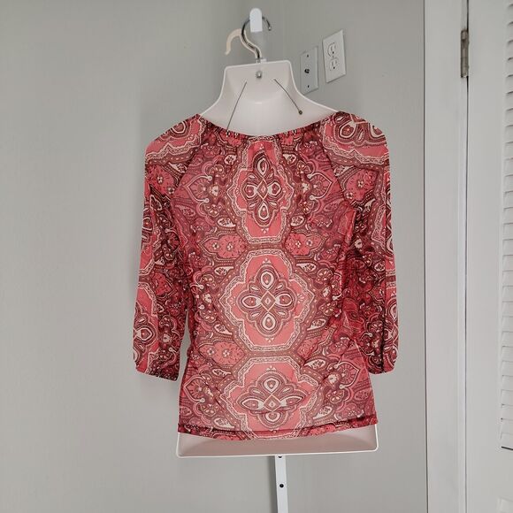 I-N-C International Concepts Classy Shirt Blouse ~ Sz M ~ Red ~ 3/4 Sleeve - Picture 3 of 4